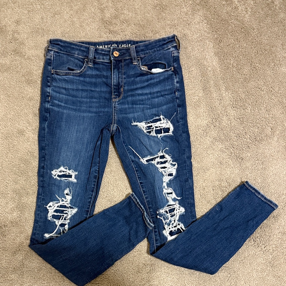 American Eagle Outfitters Women's Ripped Dark Blue Skinny Jeans